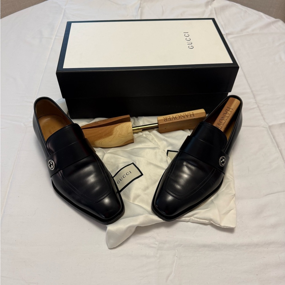 Gucci Men's Black Leather Slip-On Loafers